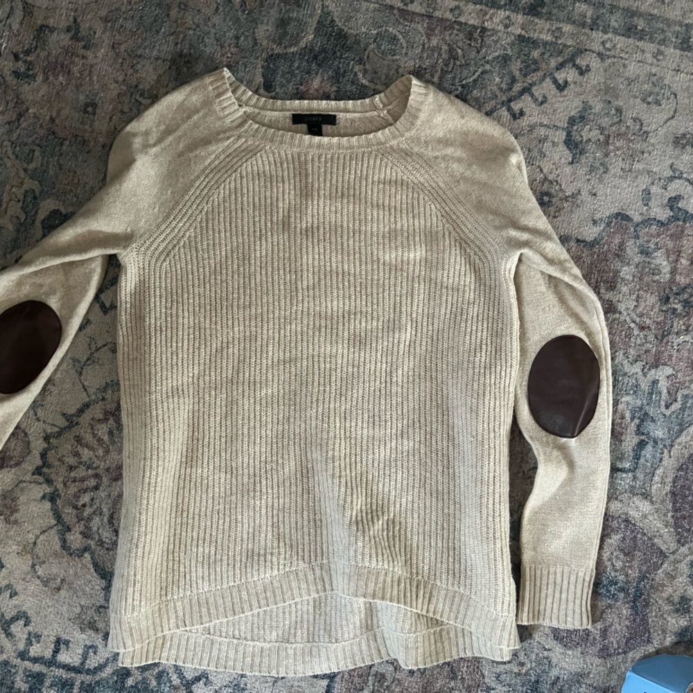 J. Crew Tan Sweater with Brown Elbow Patches